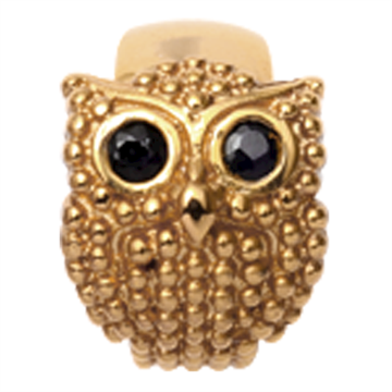 Christina - Owl, gold, 2 black sapphires