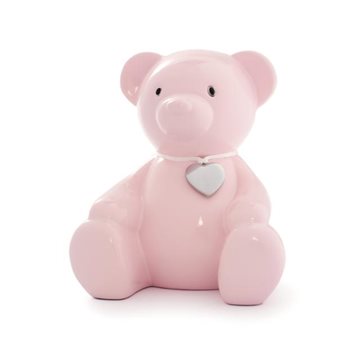 Nordahl Andersen - Sparebøsse bamse m. graveringsplade - Lyserød