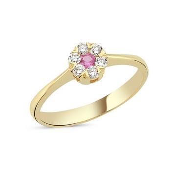 Nuran - Flora Ring i 14kt guld m. Pink safir & brillanter