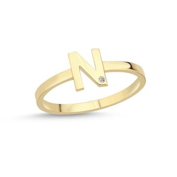 Nuran - Bogstav Ring N m. 1x0,005ct w/si - 14kt Rødguld