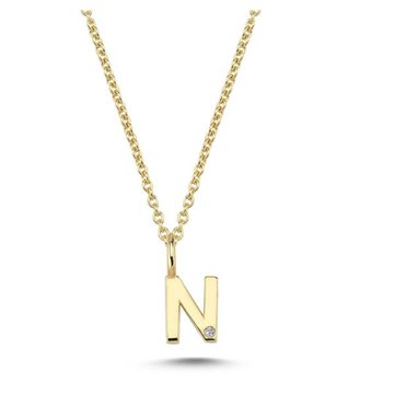 Nuran - Bogstav Vedhæng 14 kt Rødguld m/ diamant | N