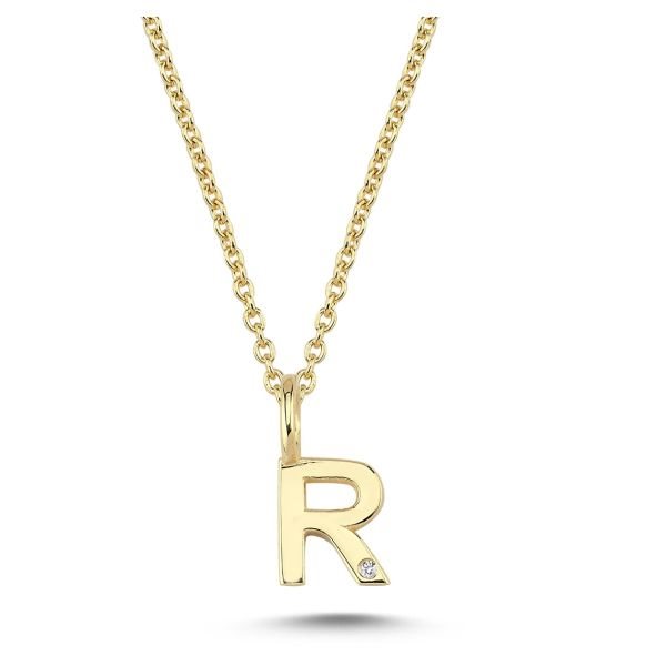 Nuran - Bogstav Vedhæng 14 kt Rødguld m/ diamant | R