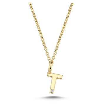 Nuran - Bogstav Vedhæng 14 kt Rødguld m/ diamant | T