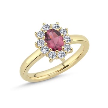Nuran - Dawn Ring m. Pink turmalin + 10x0,05ct. W/si - 14kt Rødguld