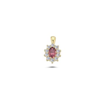 Nuran - Dawn Vedhæng m. pink turmalin + 10x0,03ct w/si - 14kt Rødguld