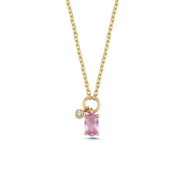 Nuran - Gaia Halskæde m. pink safir + 0,01ct w/si - 14kt Rødguld