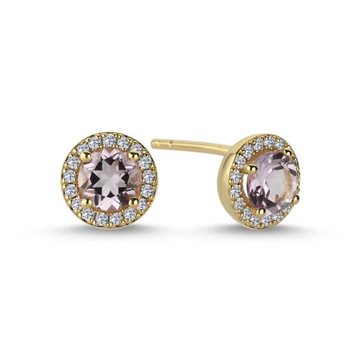 Nuran - Grace Øreringe m. Pink ametyst + 0,18ct. W/si - 14kt Rødguld