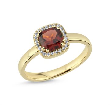 Nuran - Grace Ring I 14kt guld med Granat og i alt 0,12ct diamanter