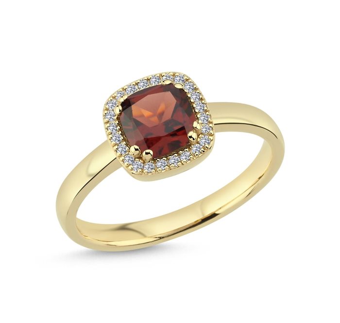 Nuran - Grace Ring I 14kt guld med Granat og i alt 0,12ct diamanter