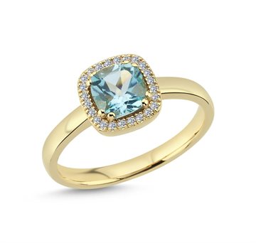 Nuran - Grace Ring I 14kt guld med blå topas og i alt 0,12ct diamanter