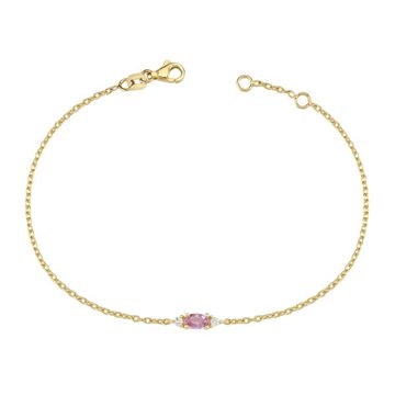 Nuran - Petit Armbånd m. Oval Pink safir + 0,025ct. W/si - 14kt Rødguld