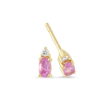 Nuran - Petit Øreringe m. Oval Pink safir + 2 x 0,025ct w/si - 14kt Rødguld