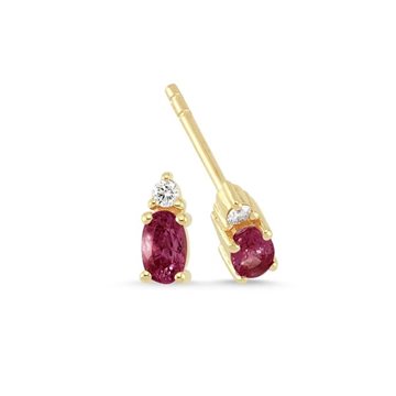 Nuran - Petit Øreringe m. Oval Rubin + 2 x 0,025ct w/si - 14kt Rødguld