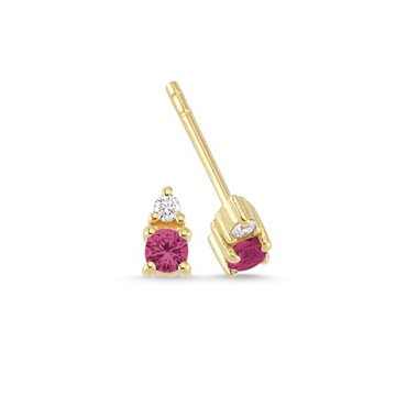 Nuran - Petit Øreringe m. Rubin + 2x0,025ct. W/si - 14kt Rødguld