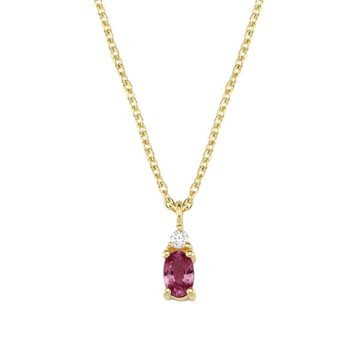 Nuran - Petit Halskæde m. Oval Rubin + 0,025ct w/si - 14kt Rødguld