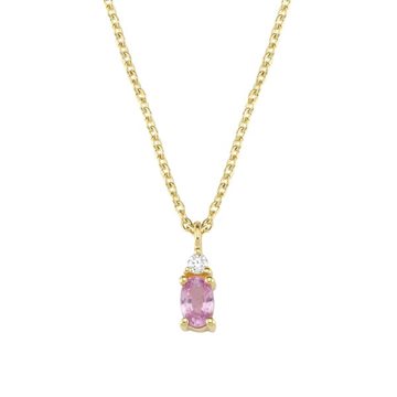 Nuran - Petit Halskæde m. Oval Pink safir + 0,025ct. W/si - Rødguld
