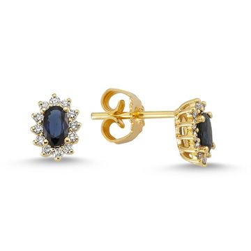 Nuran - Roset Ørestikker m. Safir + 2x0,18ct w/si - 14kt Rødguld