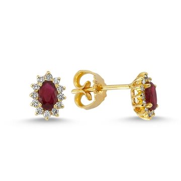 Nuran - Roset Ørestikker m. Rubin + 2x. 0,21ct w/si - 14kt Rødguld
