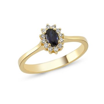 Nuran - Rosetring m. Safir +12 x 0,015ct w/si - 14kt Rødguld