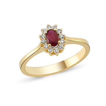 Nuran - Rosetring m. Rubin + 12 x 0,015ct. W/si - 14kt Rødguld