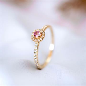 Nuran - Sofia Pink Safir diamantring i 14kt. guld med 0,17ct