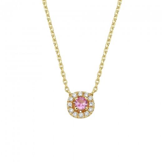 Nuran - Sofia Pink Safir halskæde i 14kt. guld med 0,06 ct
